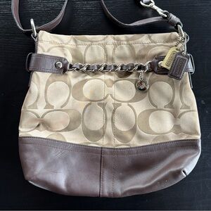 Authentic Coach Signature C &Leather K1173  F18862 Light And Dark Brown Adjusts